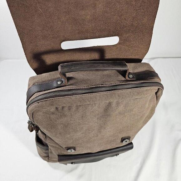 DaVan Leather Flap Canvas Laptop School Work Travel Bag Backpack - Picture 9 of 12